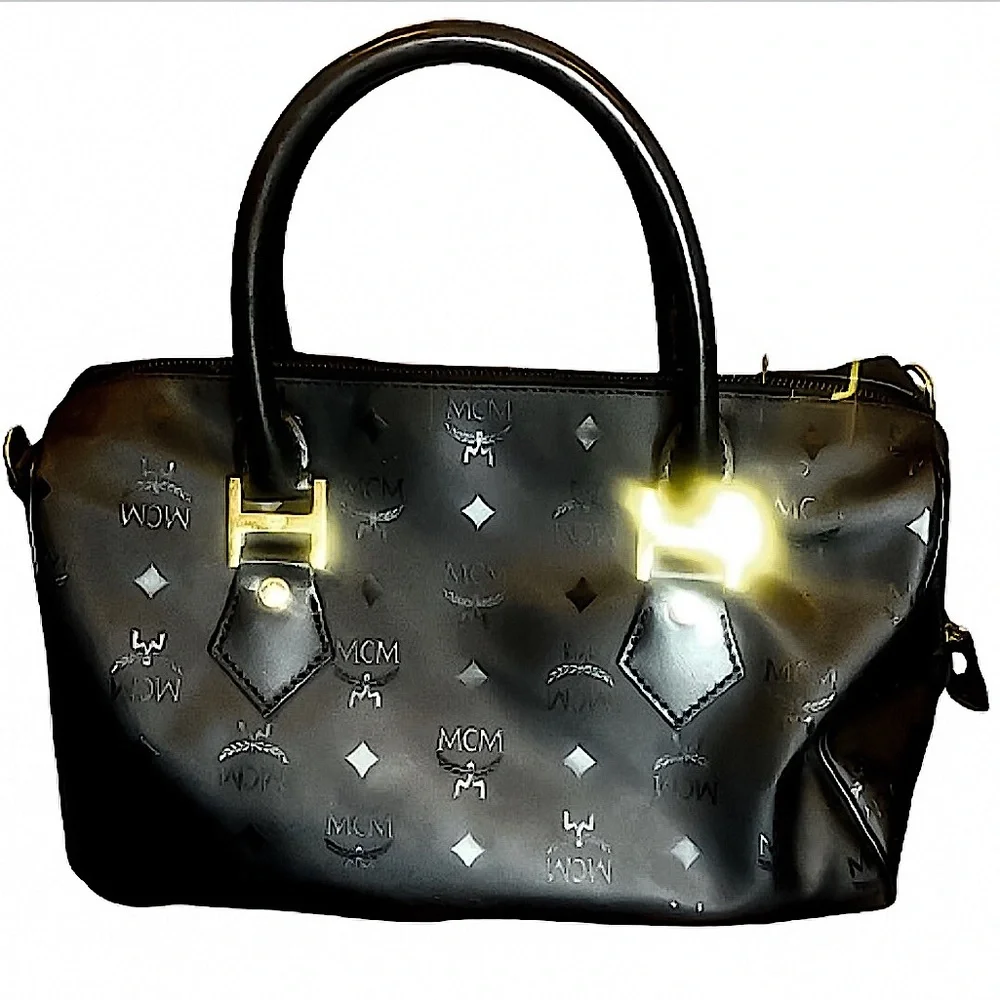 MCM Black Visetos Boston Rolled Top Handle Carry-On Overnight Night Bag EUC
